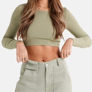 SIXTH JUNE Long Sleeved Opening Top in Olive Grey